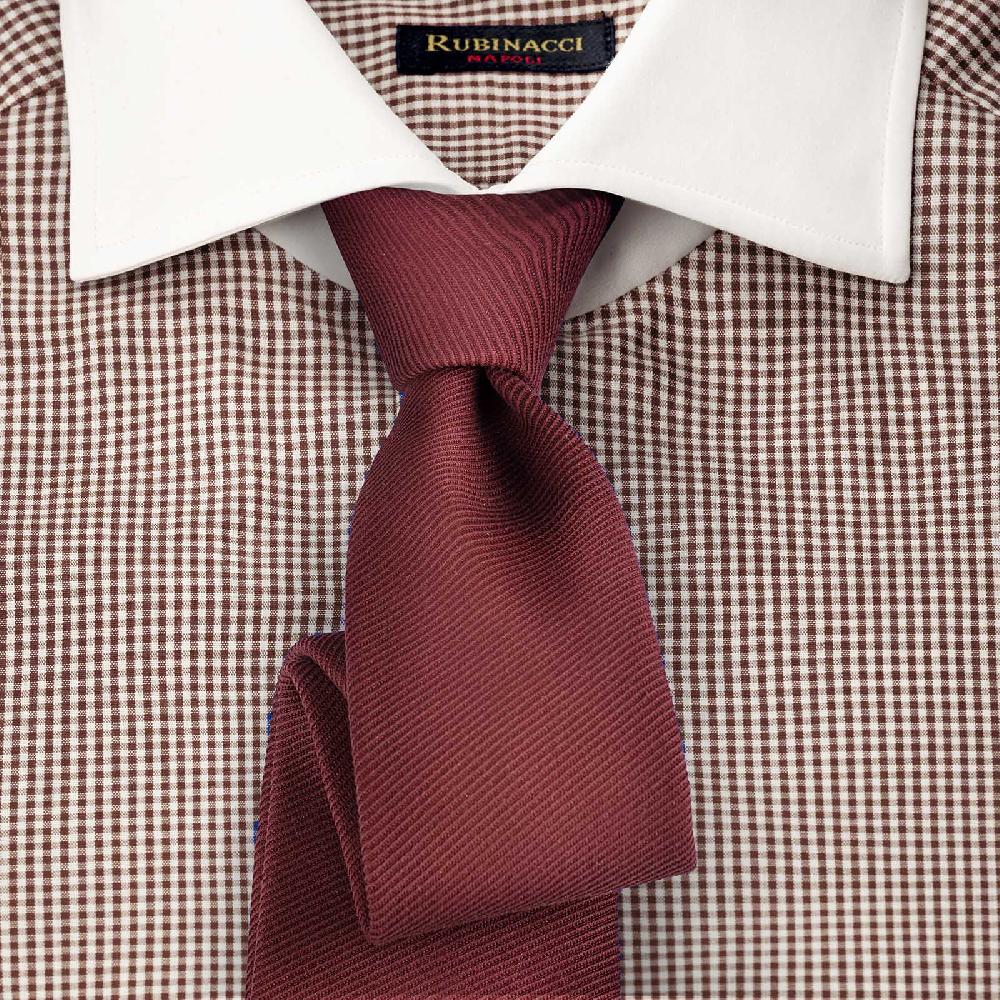 Rubinacci Camicia Con Collo Bianco Quadretto Marrone