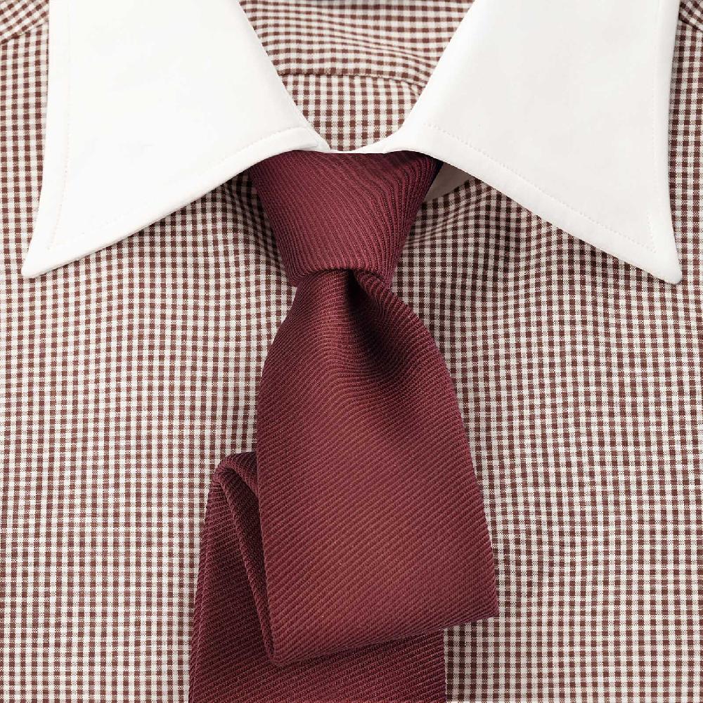 Rubinacci Camicia Con Collo Bianco Quadretto Marrone