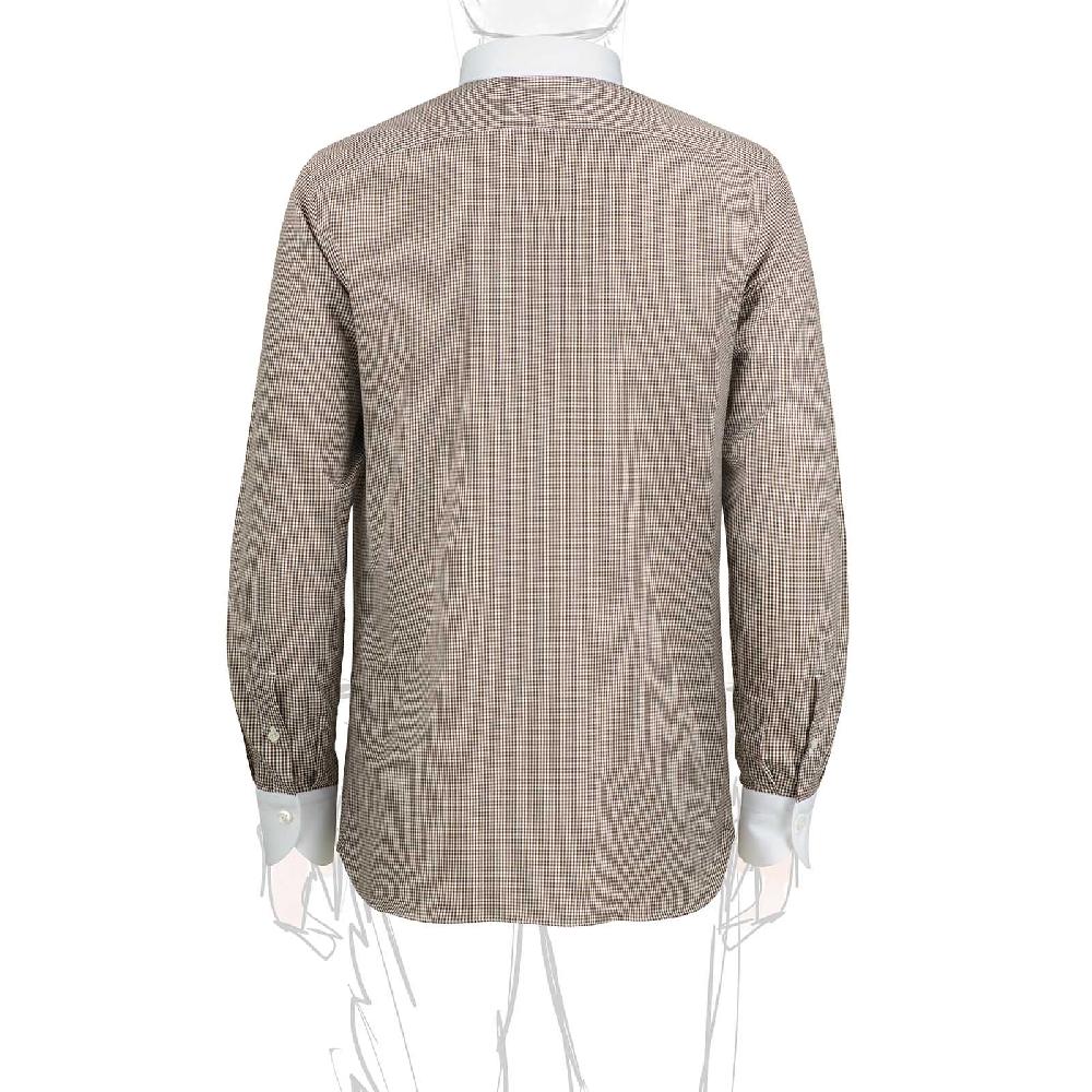 Rubinacci Camicia Con Collo Bianco Quadretto Marrone