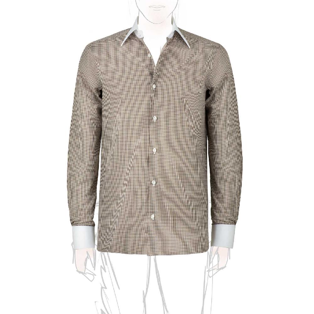 Rubinacci Camicia con collo bianco quadretto marrone