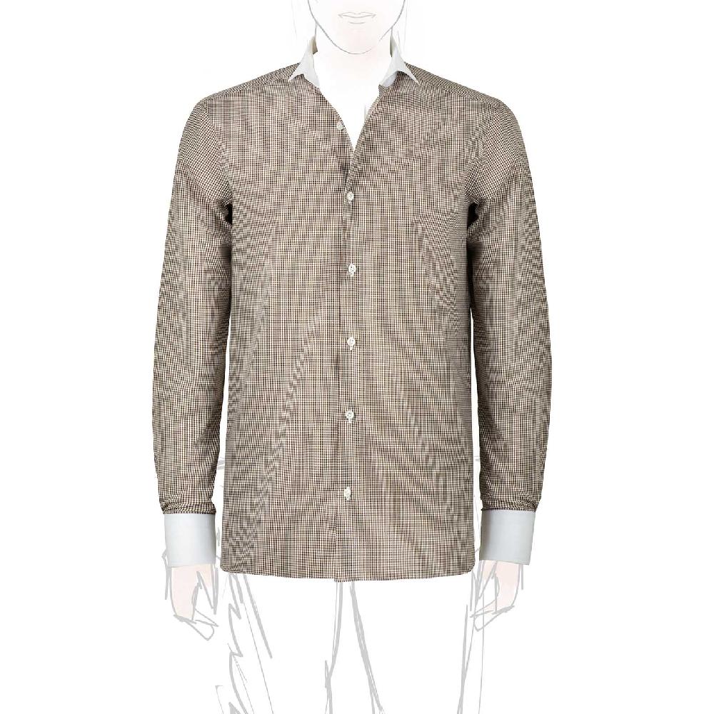 Rubinacci Camicia con collo bianco quadretto marrone