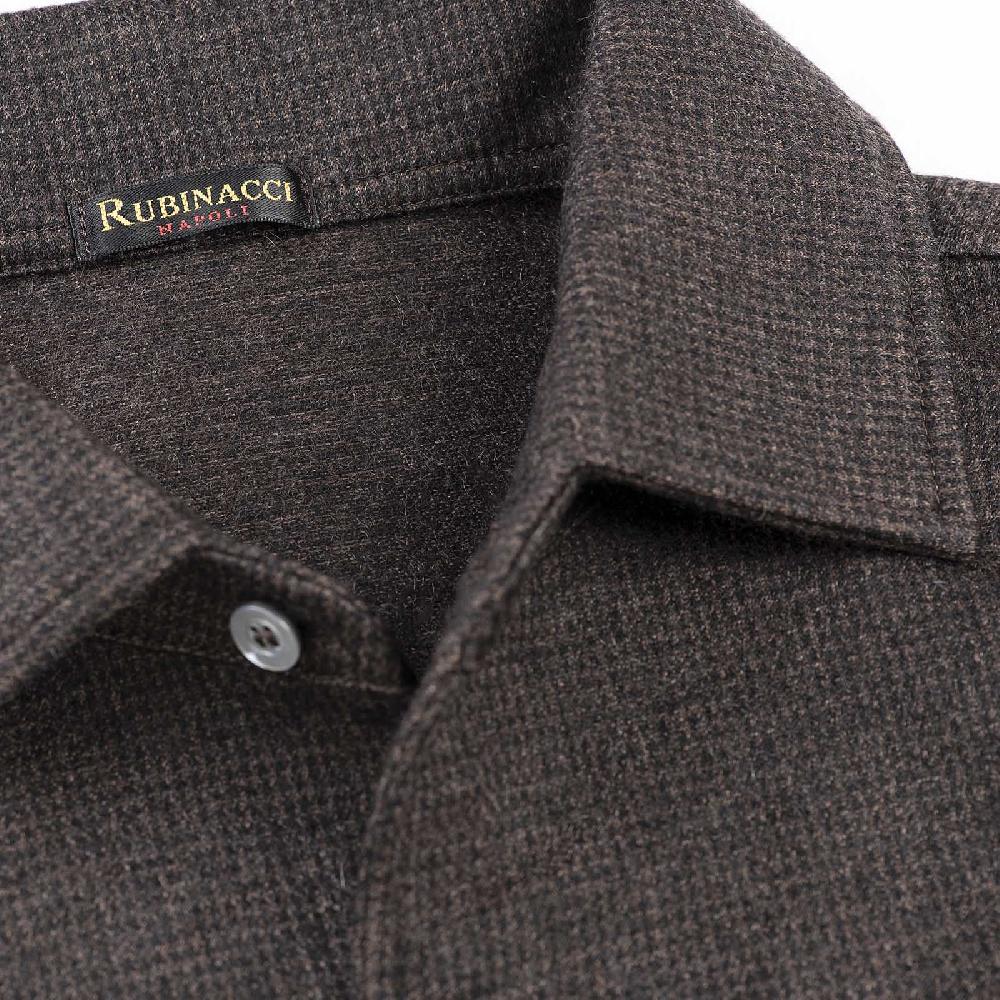 Rubinacci Camicia In Cashmere A Quadretti Marrone E Nero