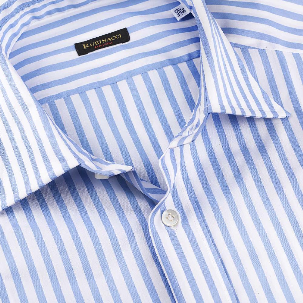 Rubinacci Camicia In Cotone Rigato Bianco E Celeste