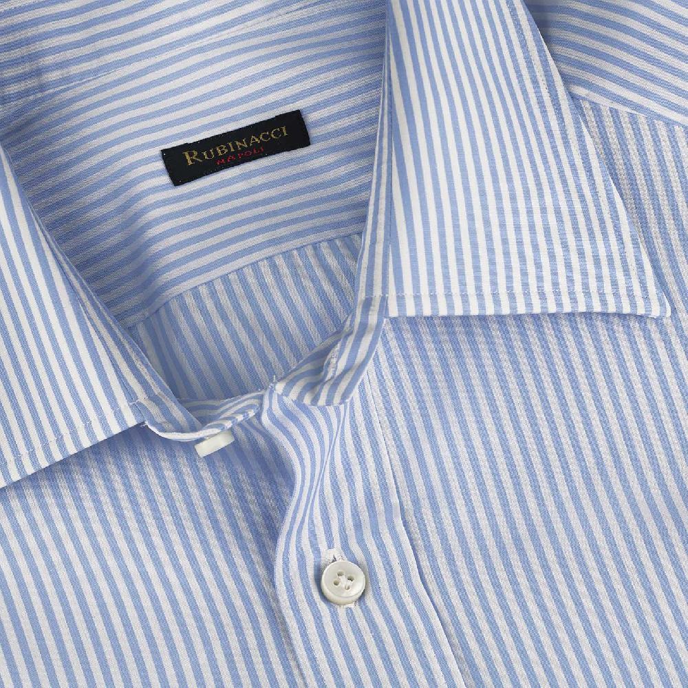 Rubinacci Camicia In Cotone Rigato Bianco E Celeste