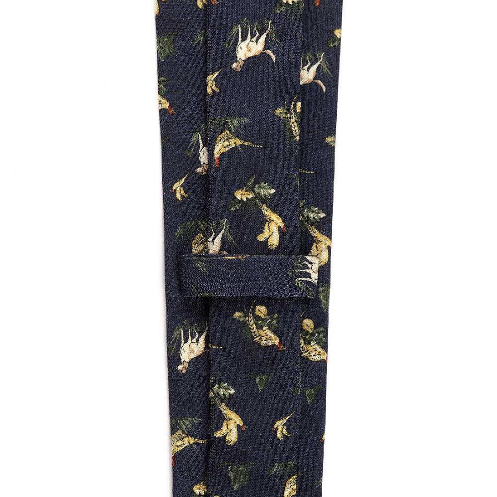 Rubinacci Cravatta In Twill Di Lana Blu Con Stampa Cane