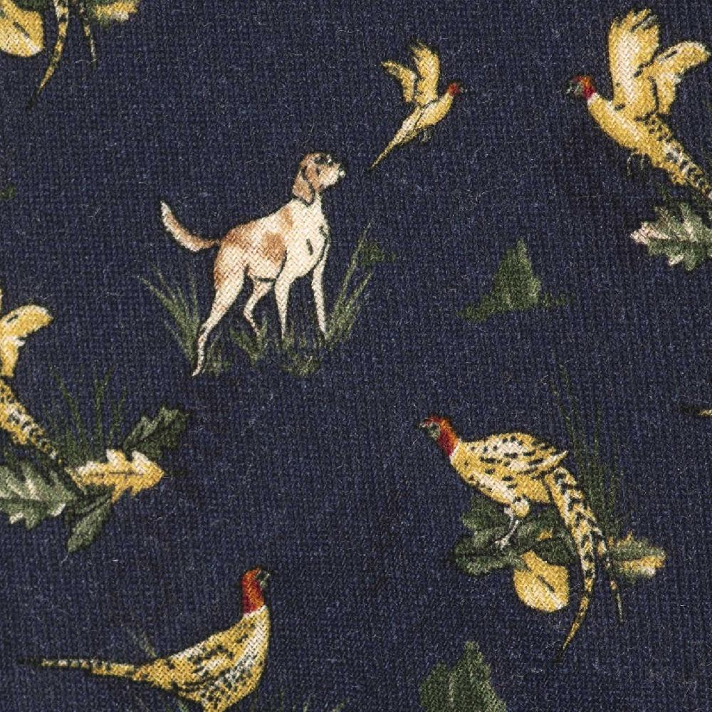 Rubinacci Cravatta In Twill Di Lana Blu Con Stampa Cane