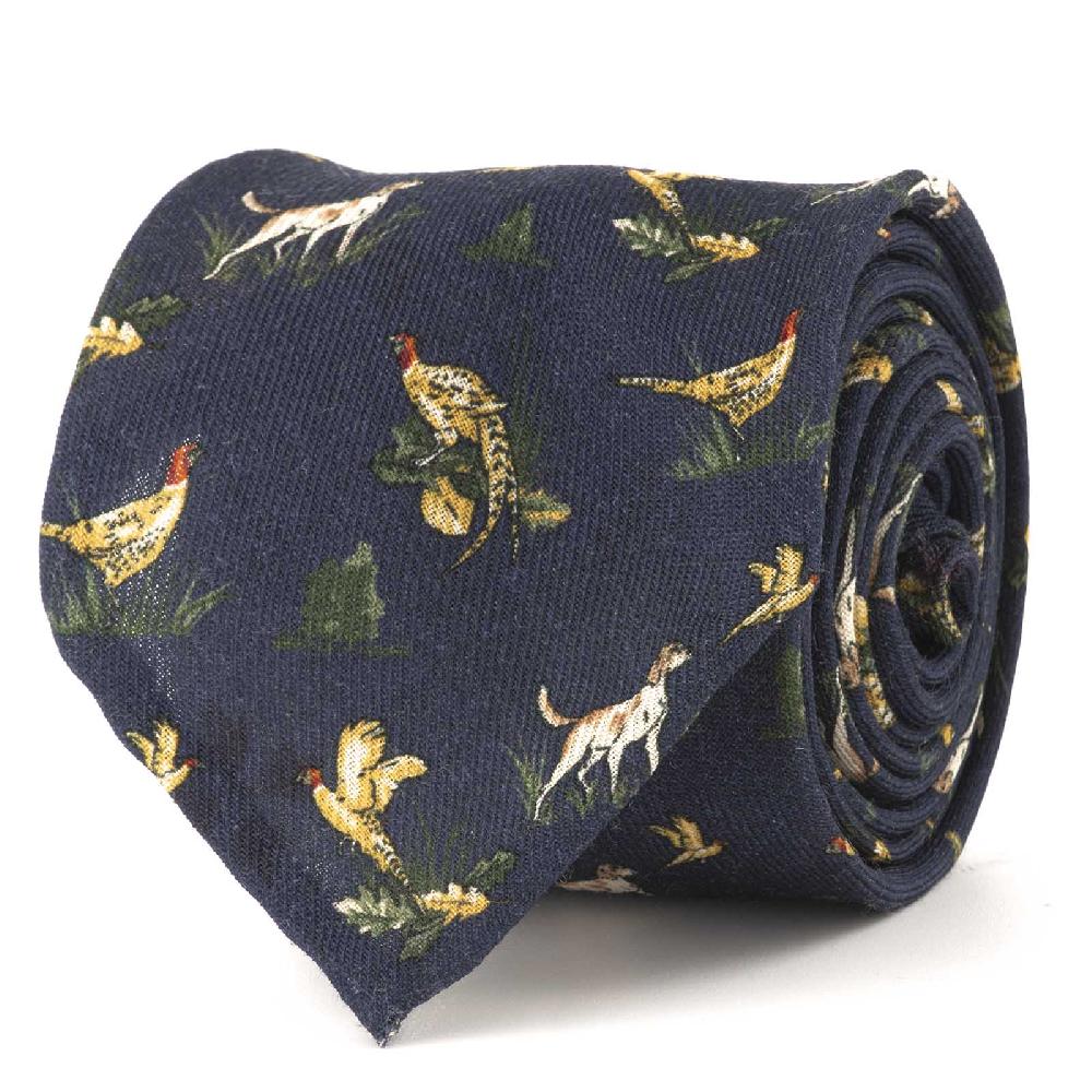 Rubinacci Cravatta in twill di lana blu con stampa cane