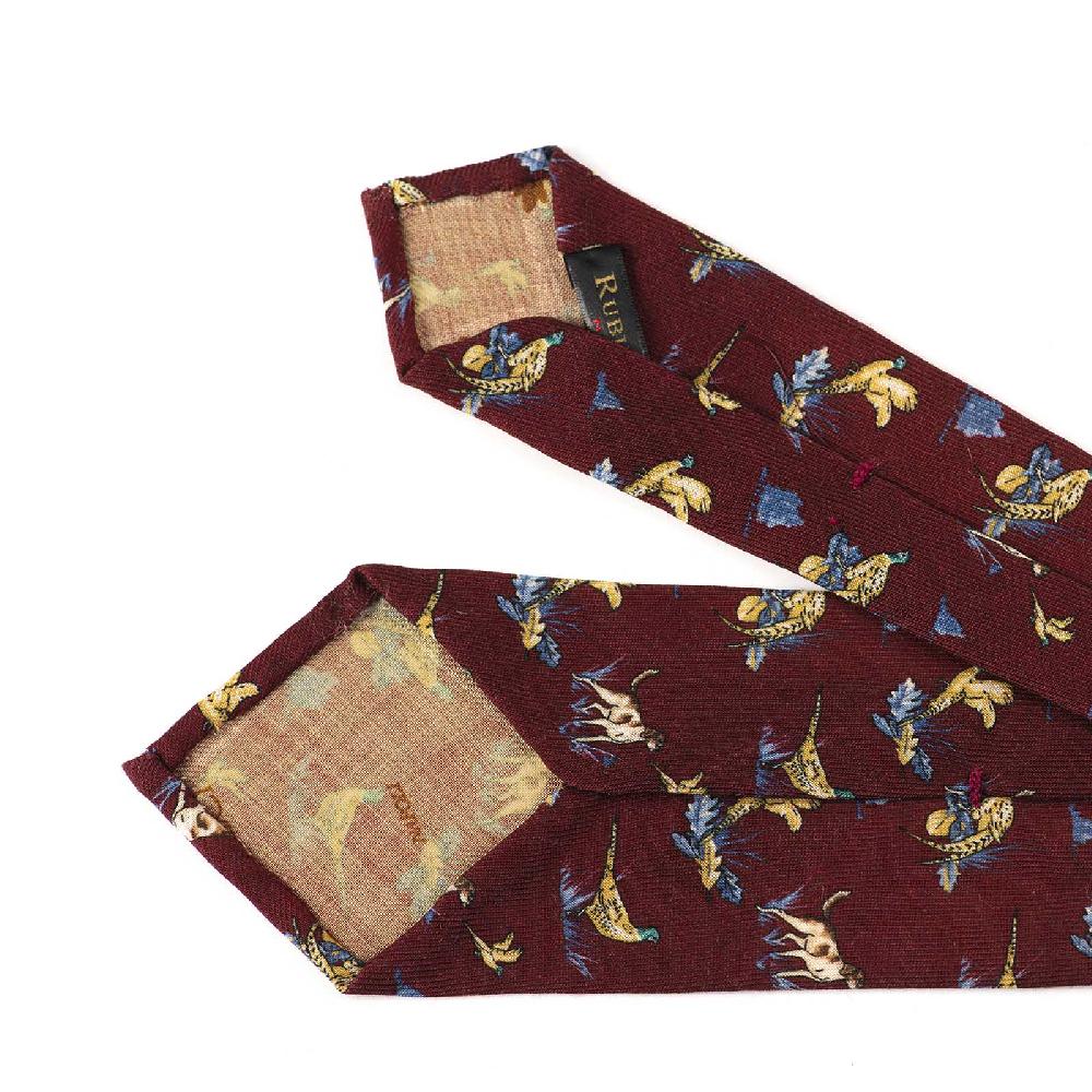 Rubinacci Cravatta In Twill Di Lana Bordeaux Con Stampa Cane