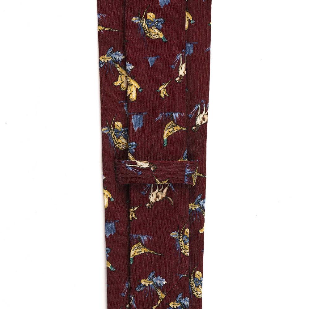 Rubinacci Cravatta In Twill Di Lana Bordeaux Con Stampa Cane