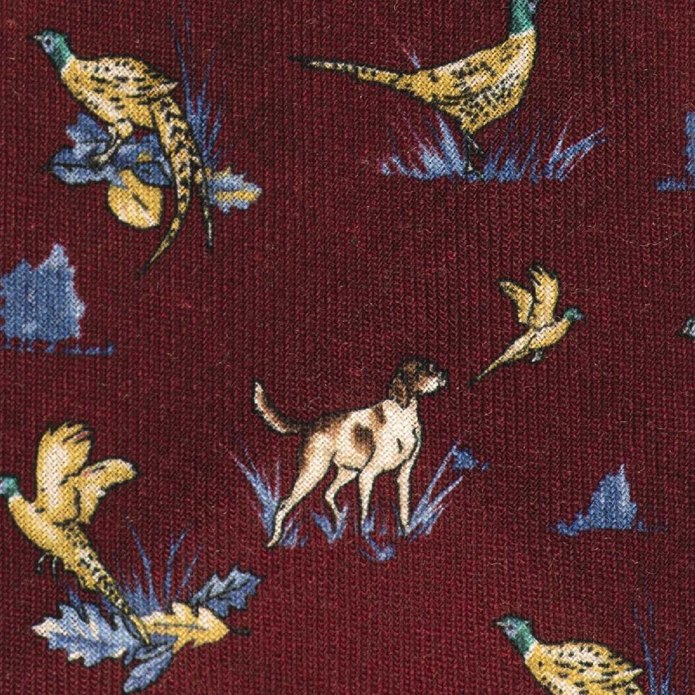 Rubinacci Cravatta In Twill Di Lana Bordeaux Con Stampa Cane