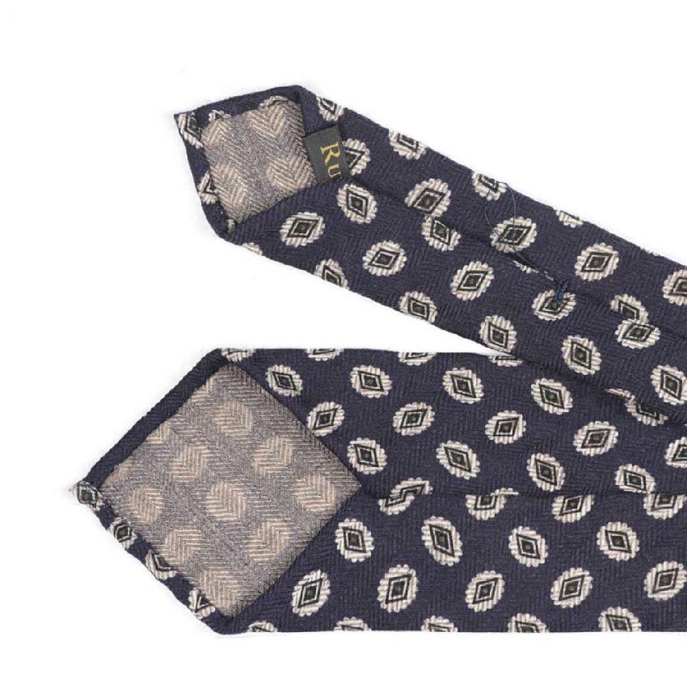 Rubinacci Cravatta In Twill Di Lana Con Stampa Rombi Blu Navy