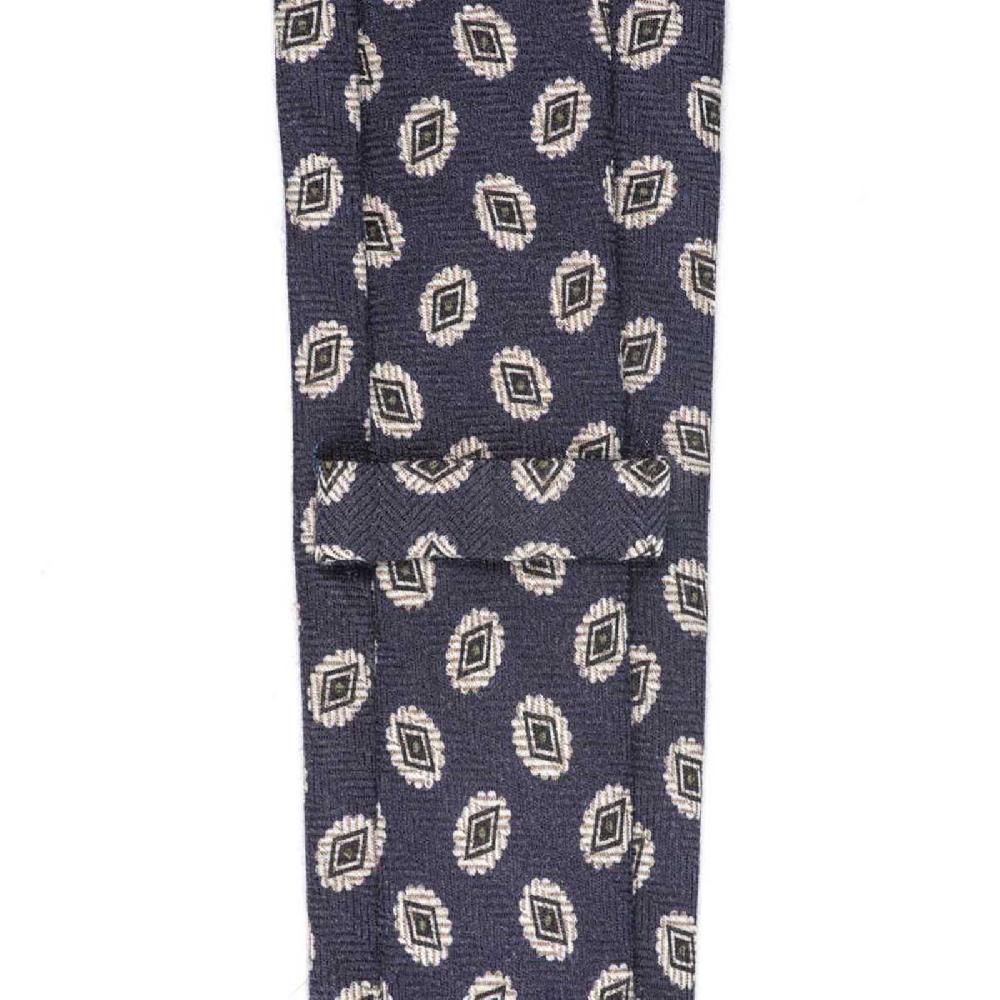 Rubinacci Cravatta In Twill Di Lana Con Stampa Rombi Blu Navy