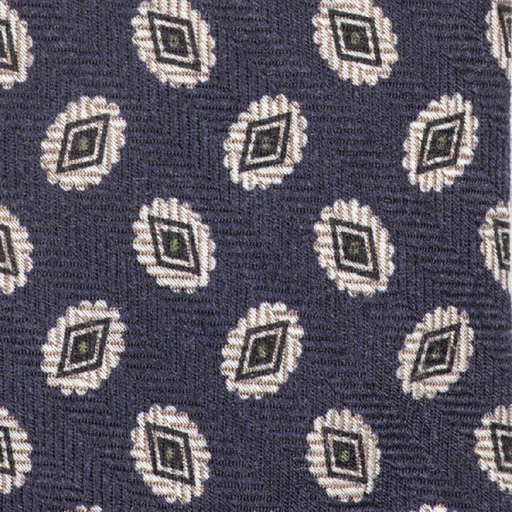 Rubinacci Cravatta In Twill Di Lana Con Stampa Rombi Blu Navy