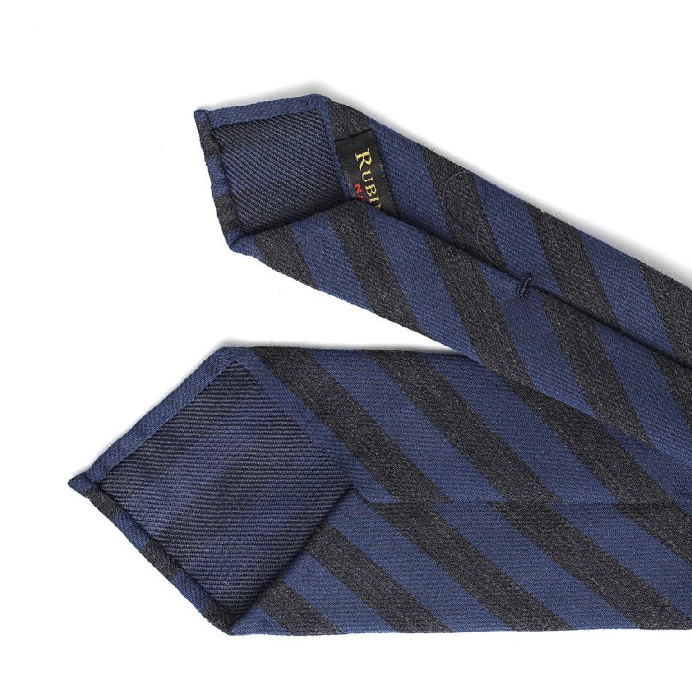 Rubinacci Cravatta In Twill Di Lana E Seta Regimental Blu E Grigio