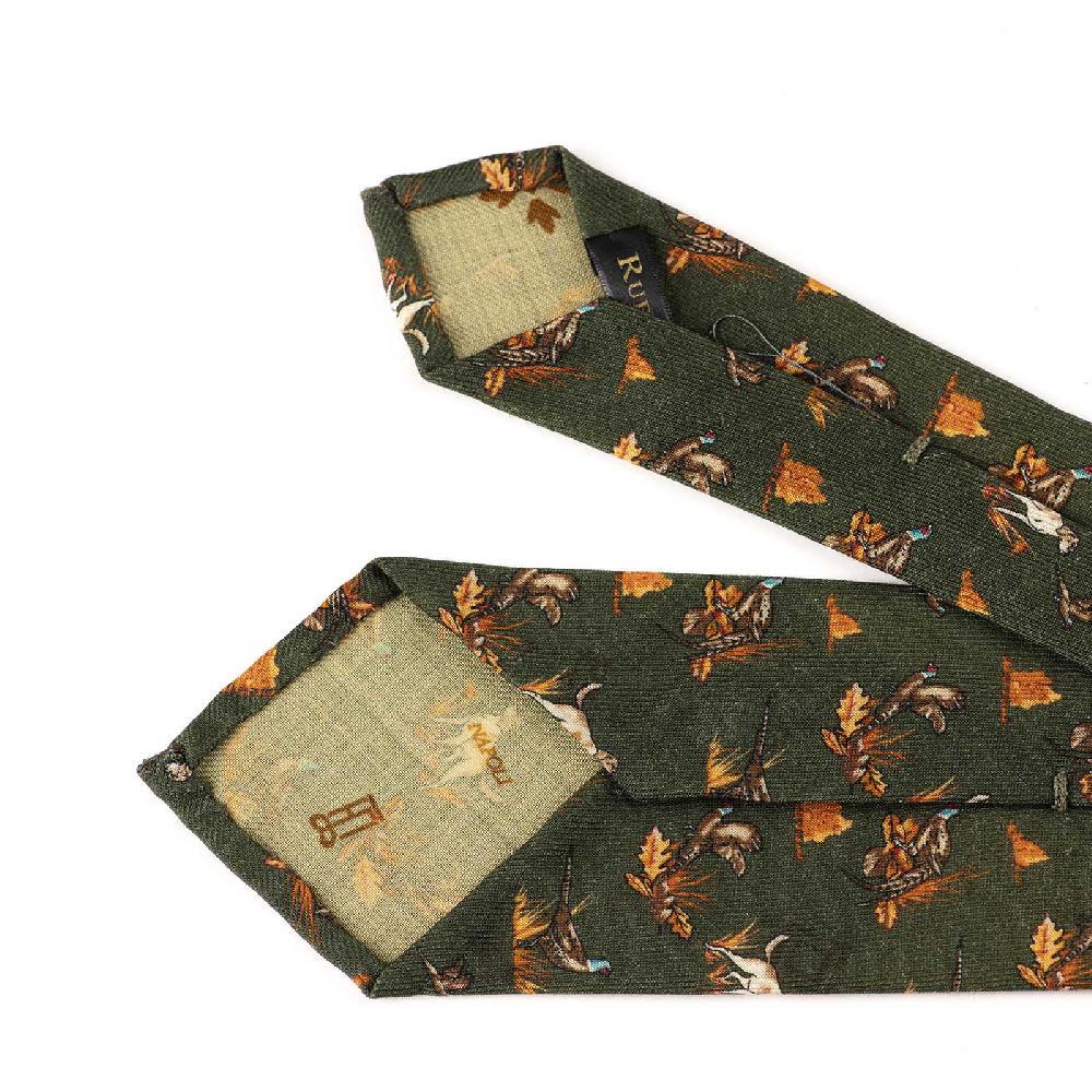 Rubinacci Cravatta In Twill Di Lana Verde Con Stampa Cane