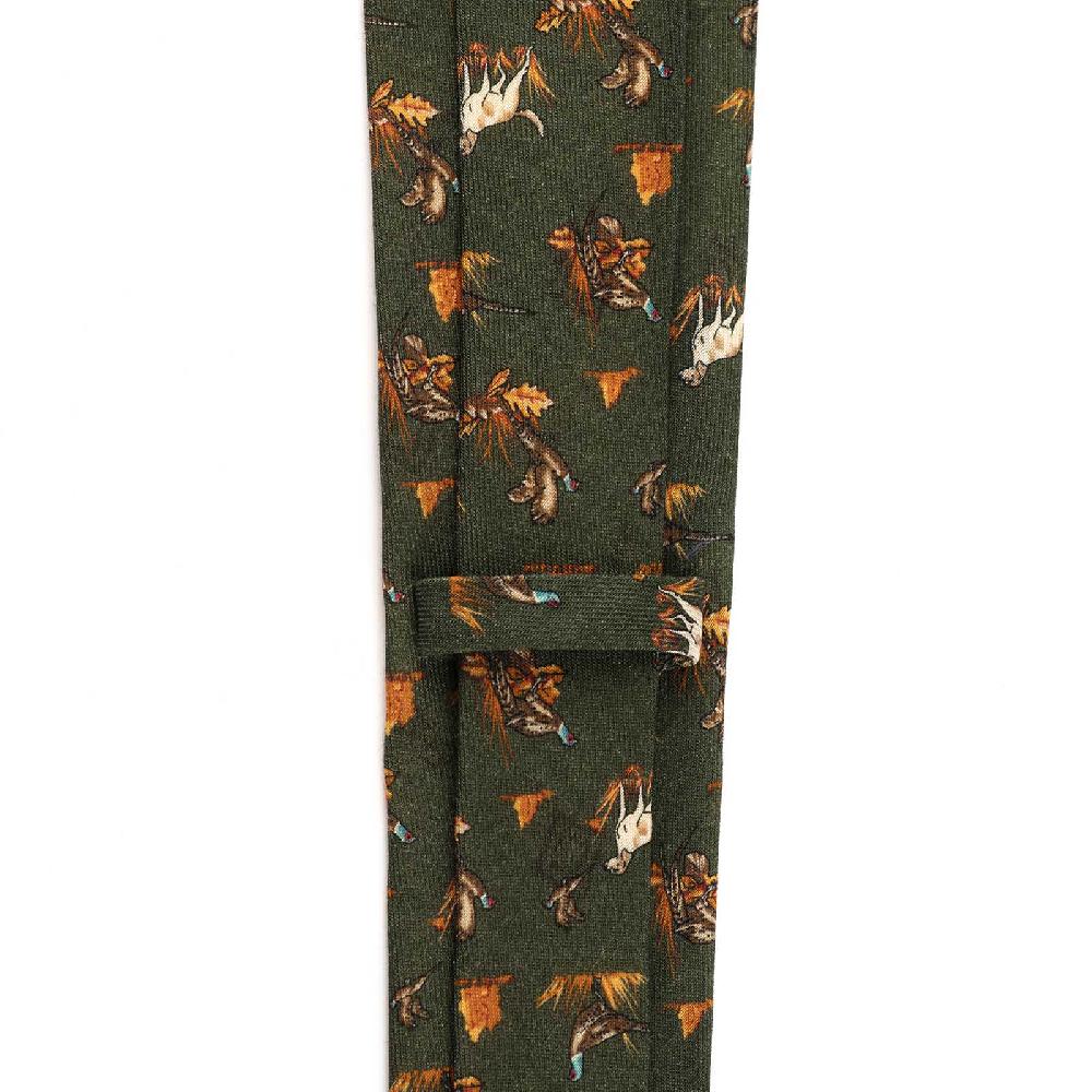 Rubinacci Cravatta In Twill Di Lana Verde Con Stampa Cane
