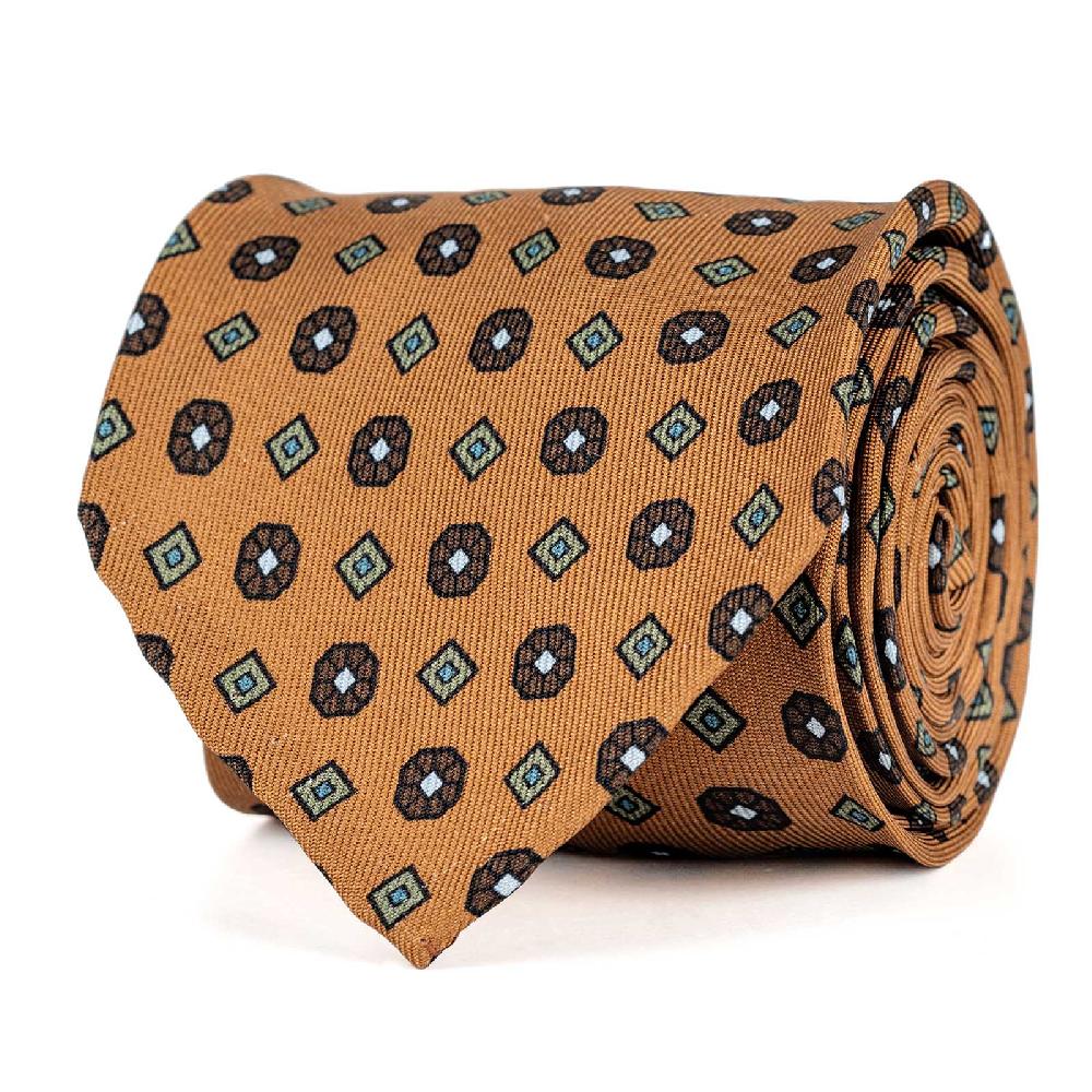 Rubinacci Cravatta in twill di seta arancio con stampa floreale