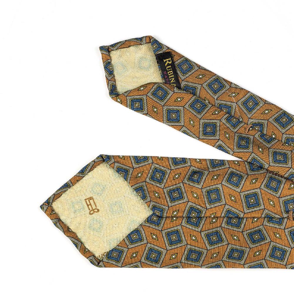 Rubinacci Cravatta In Twill Di Seta Arancio Con Stampa Geometrica