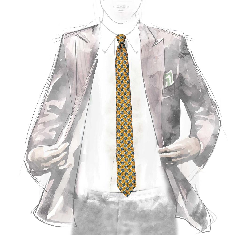 Rubinacci Cravatta In Twill Di Seta Arancio Con Stampa Geometrica