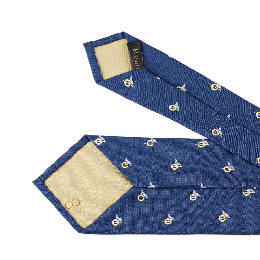Rubinacci Cravatta In Twill Di Seta Blu Chiaro Con Stampa Delfino