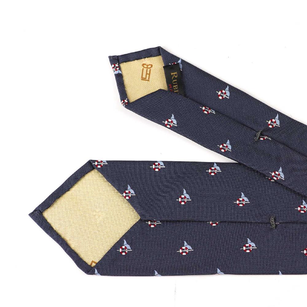 Rubinacci Cravatta In Twill Di Seta Blu Con Stampa Delfino
