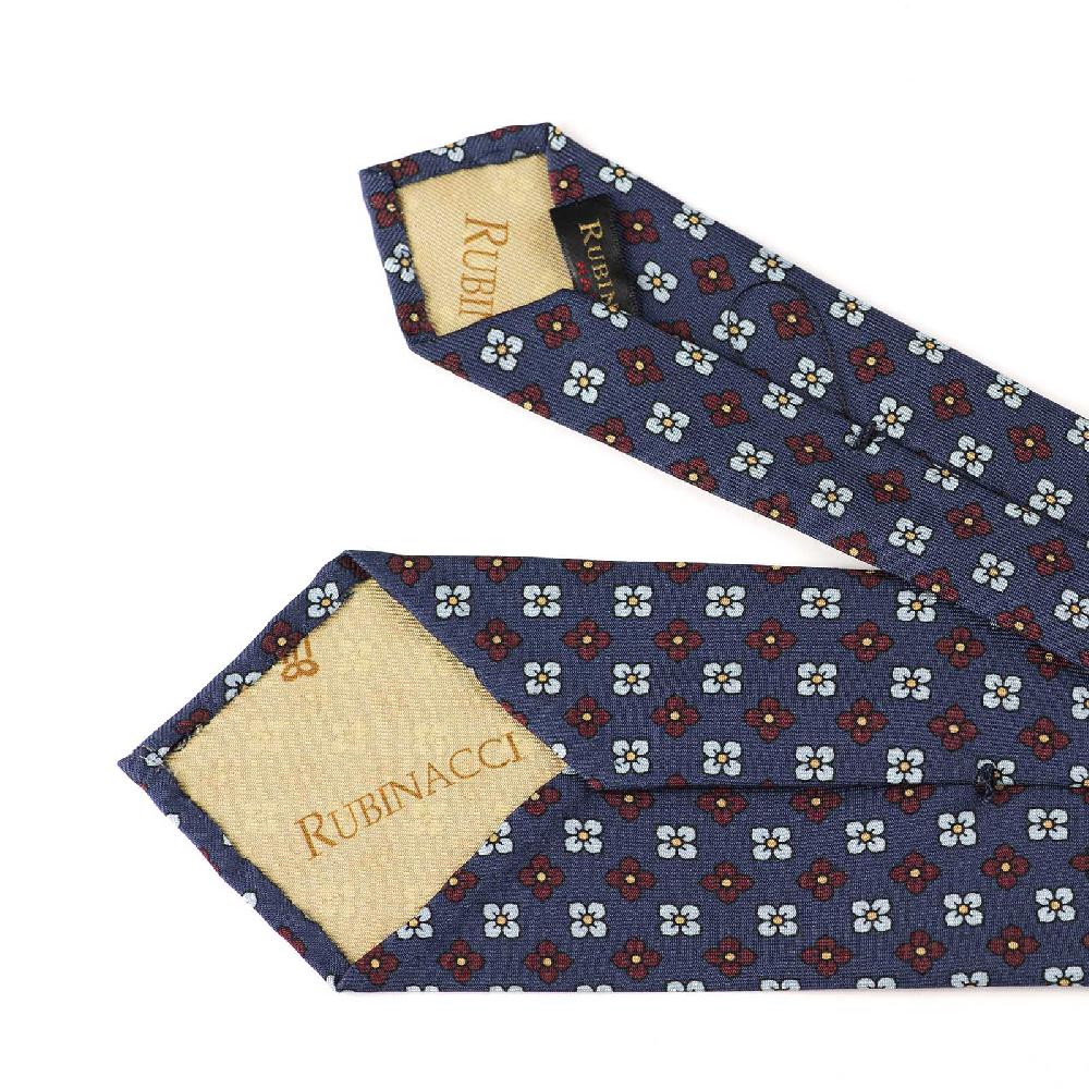 Rubinacci Cravatta In Twill Di Seta Blu Con Stampa Floreale