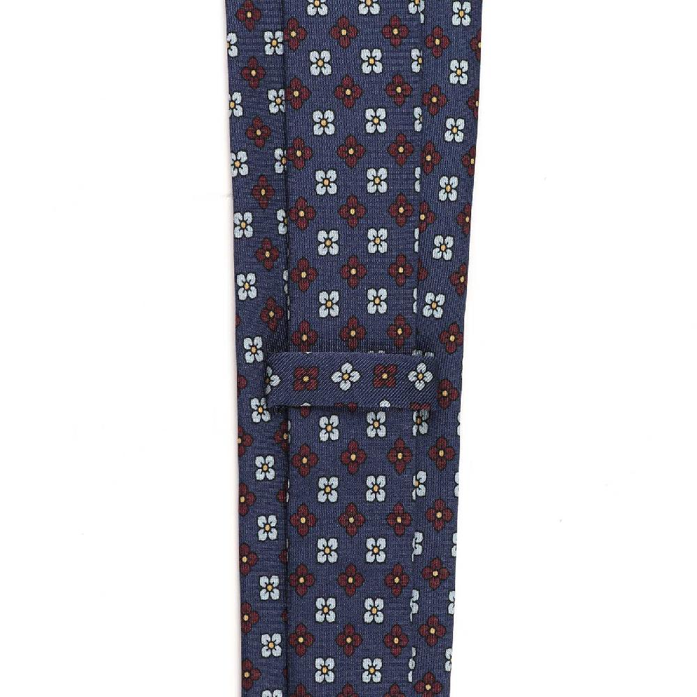 Rubinacci Cravatta In Twill Di Seta Blu Con Stampa Floreale
