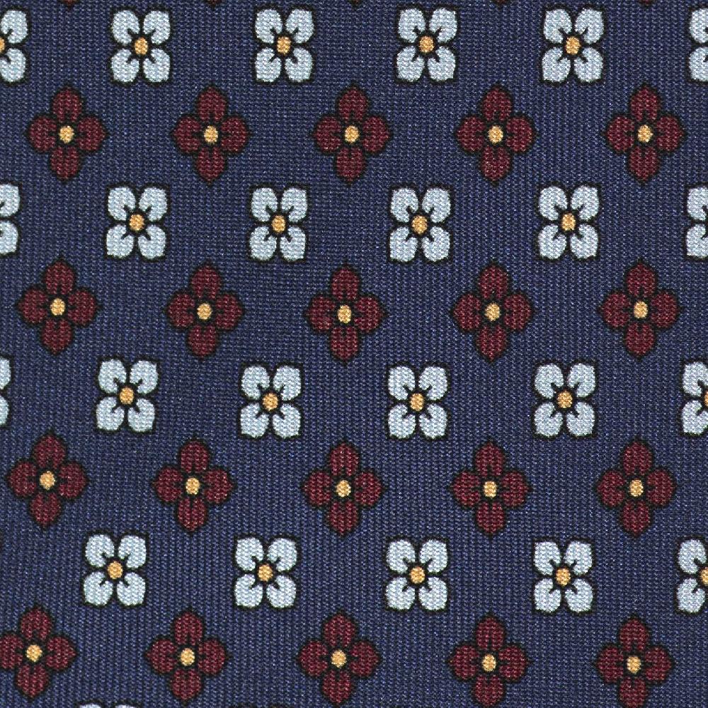 Rubinacci Cravatta In Twill Di Seta Blu Con Stampa Floreale