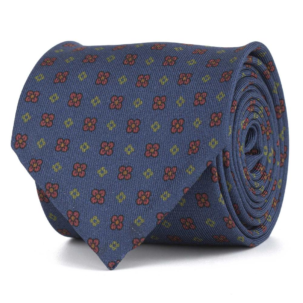 Rubinacci Cravatta in twill di seta blu con stampa floreale