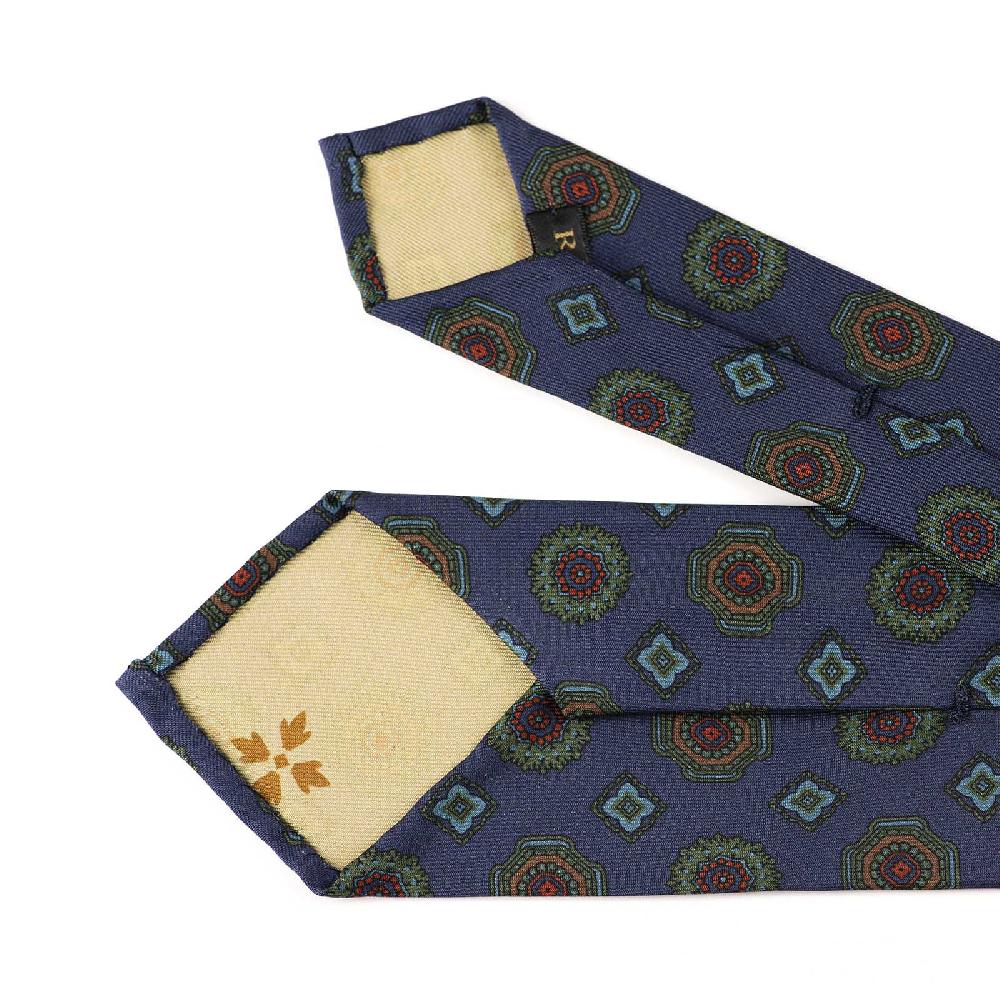 Rubinacci Cravatta In Twill Di Seta Blu Con Stampa Geometrica