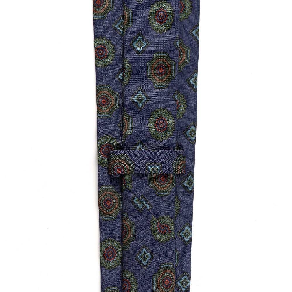 Rubinacci Cravatta In Twill Di Seta Blu Con Stampa Geometrica
