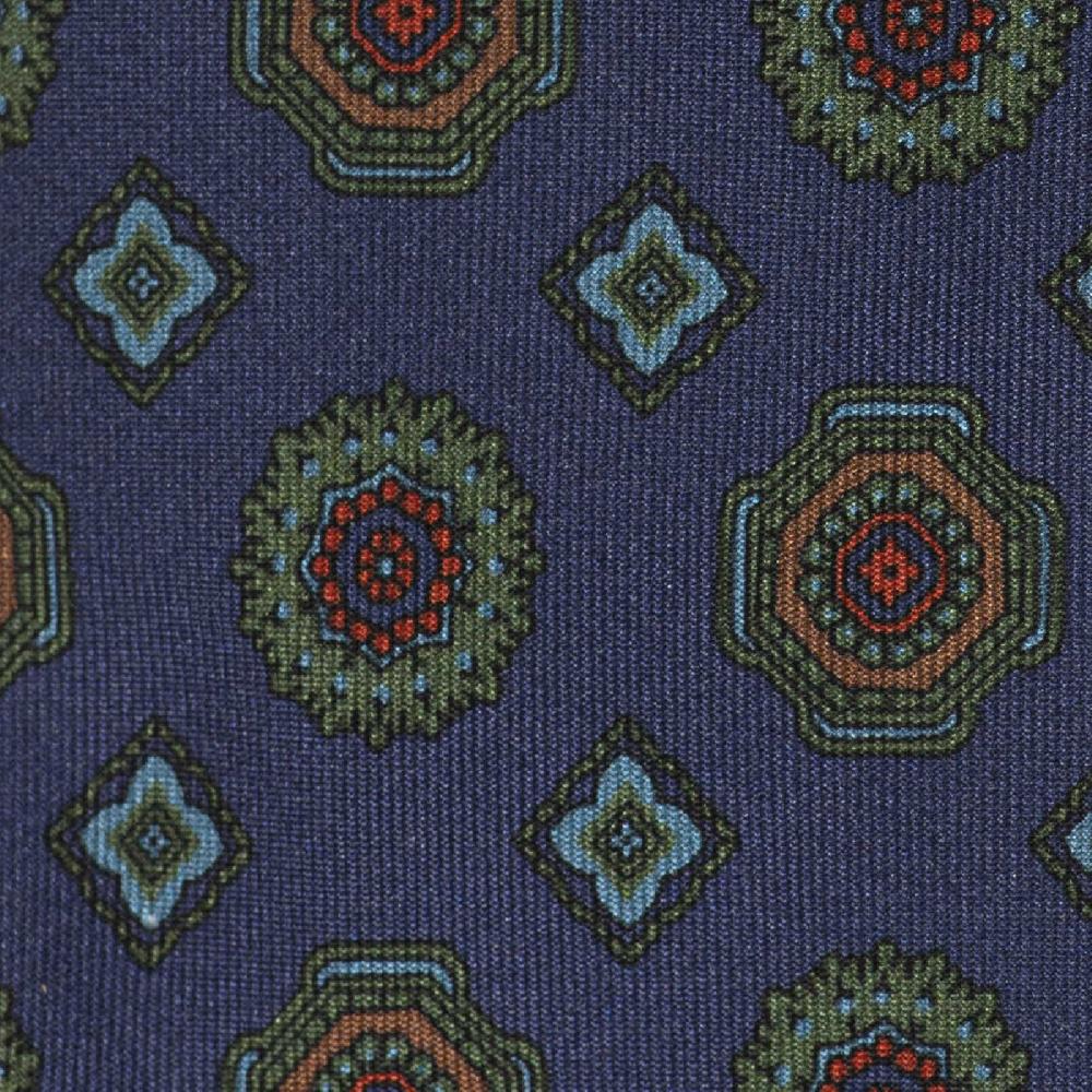 Rubinacci Cravatta In Twill Di Seta Blu Con Stampa Geometrica
