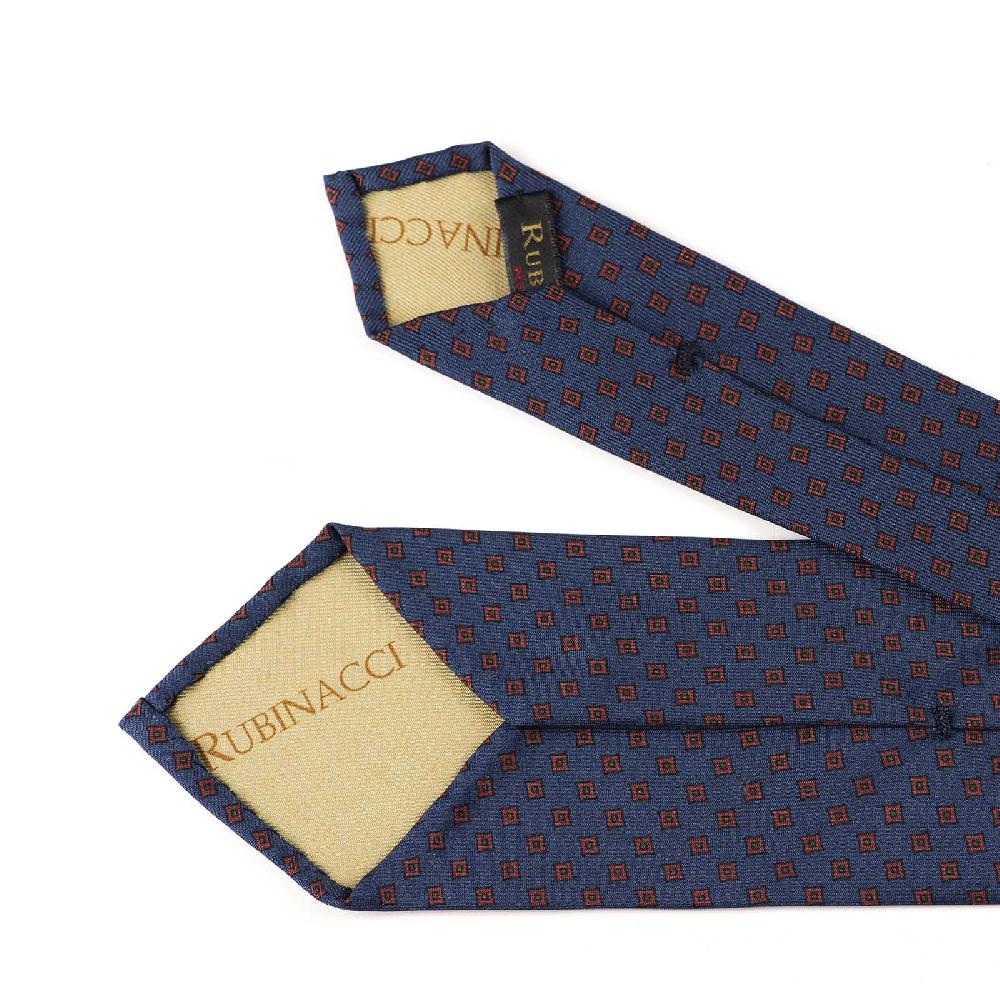 Rubinacci Cravatta In Twill Di Seta Blu Con Stampa Geometrica