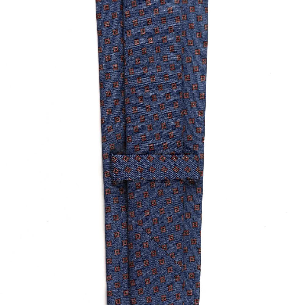 Rubinacci Cravatta In Twill Di Seta Blu Con Stampa Geometrica