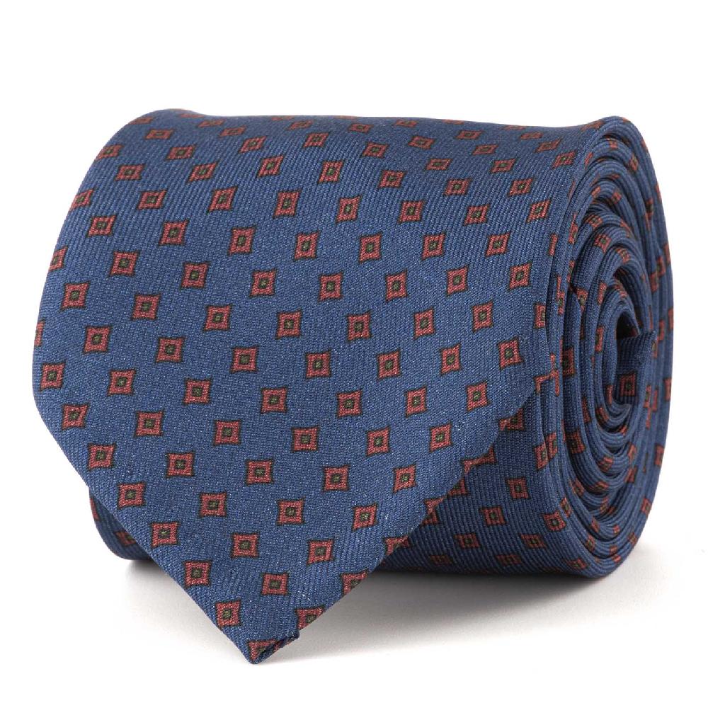 Rubinacci Cravatta in twill di seta blu con stampa geometrica