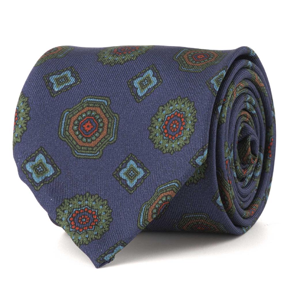 Rubinacci Cravatta in twill di seta blu con stampa geometrica