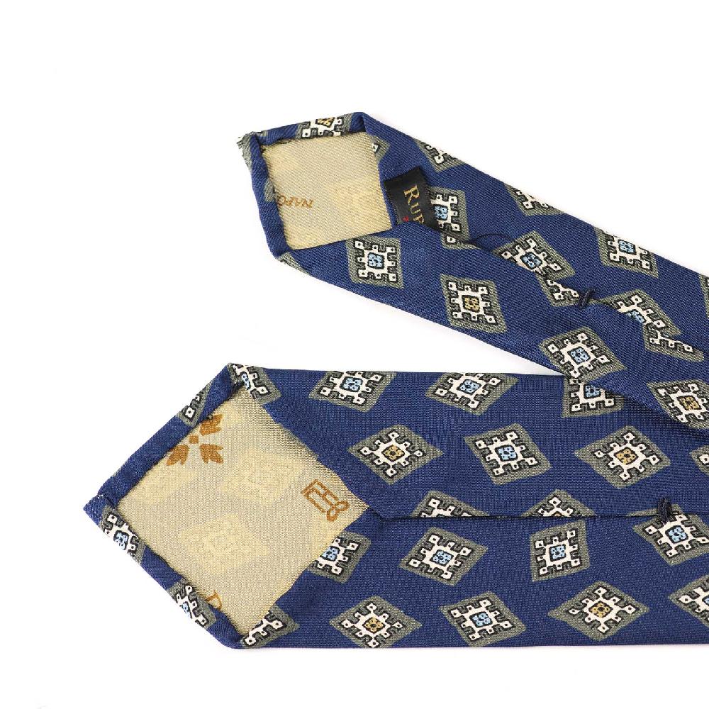 Rubinacci Cravatta In Twill Di Seta Bluette Con Stampa Geometrica