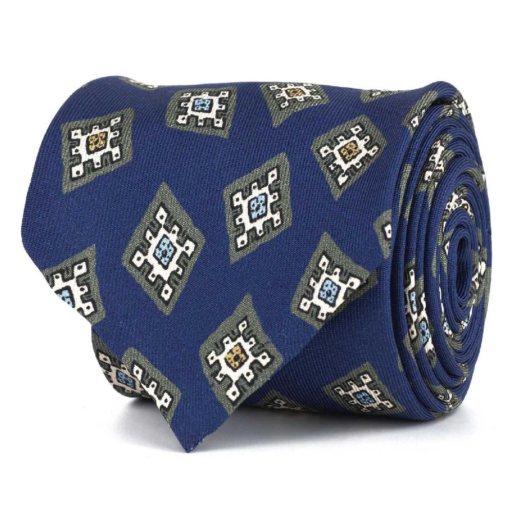 Rubinacci Cravatta in twill di seta bluette con stampa geometrica