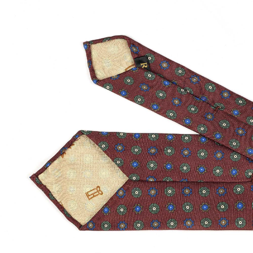 Rubinacci Cravatta In Twill Di Seta Bordeaux Con Stampa Floreale
