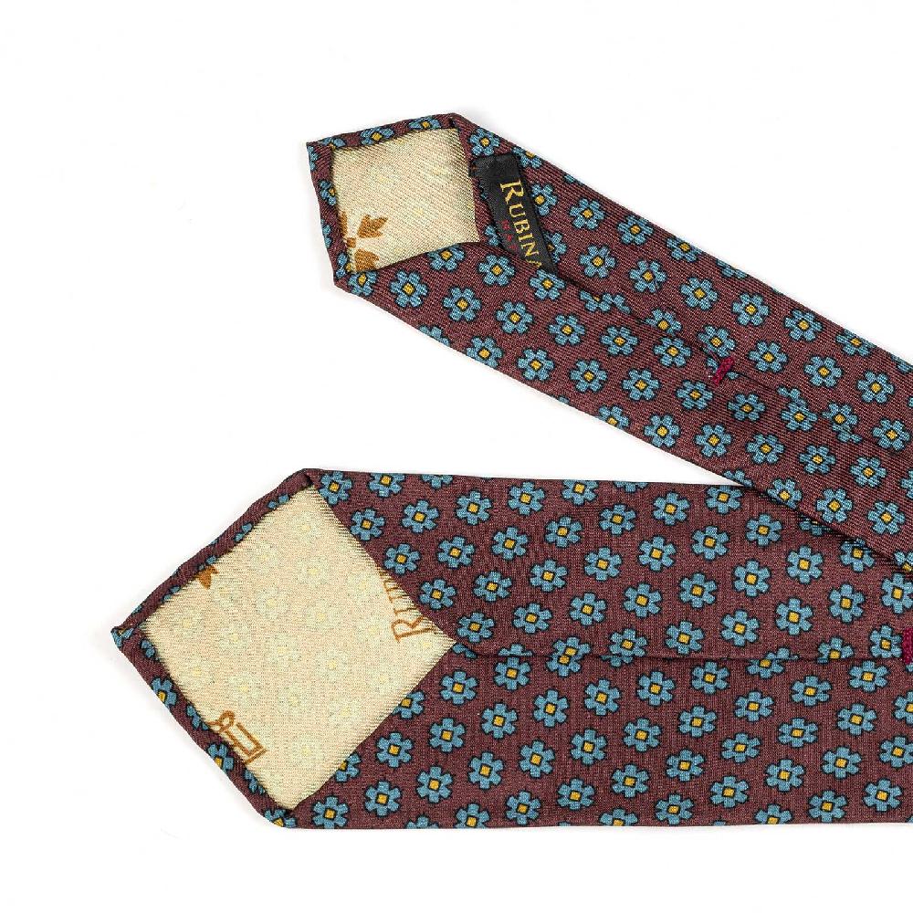 Rubinacci Cravatta In Twill Di Seta Bordeaux Con Stampa Floreale