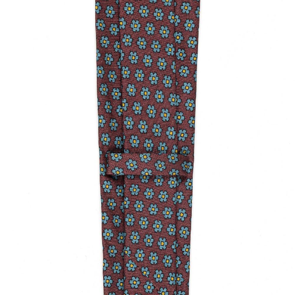 Rubinacci Cravatta In Twill Di Seta Bordeaux Con Stampa Floreale