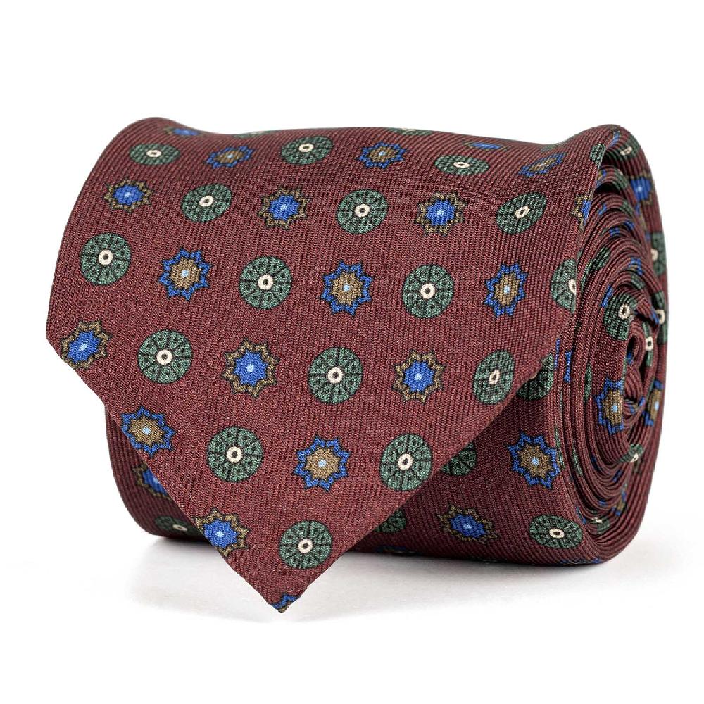 Rubinacci Cravatta in twill di seta bordeaux con stampa floreale