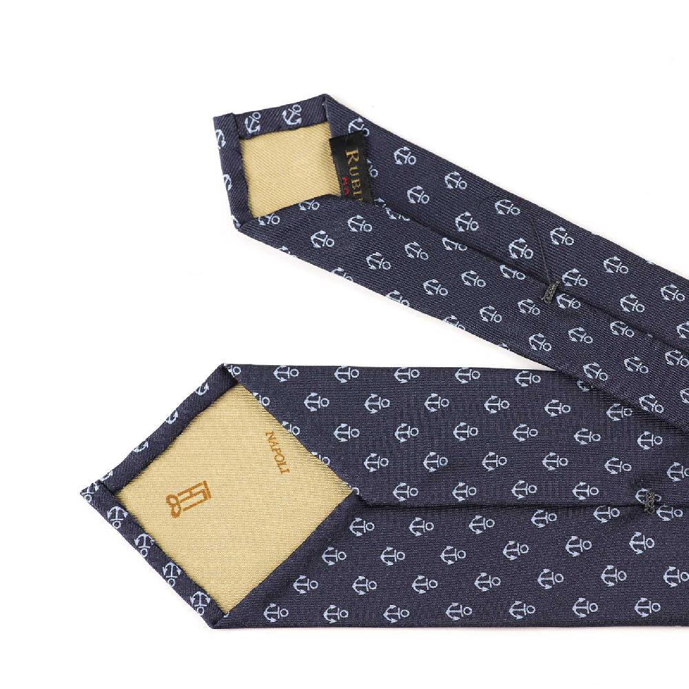 Rubinacci Cravatta In Twill Di Seta Con Stampa Ancora Azzurra