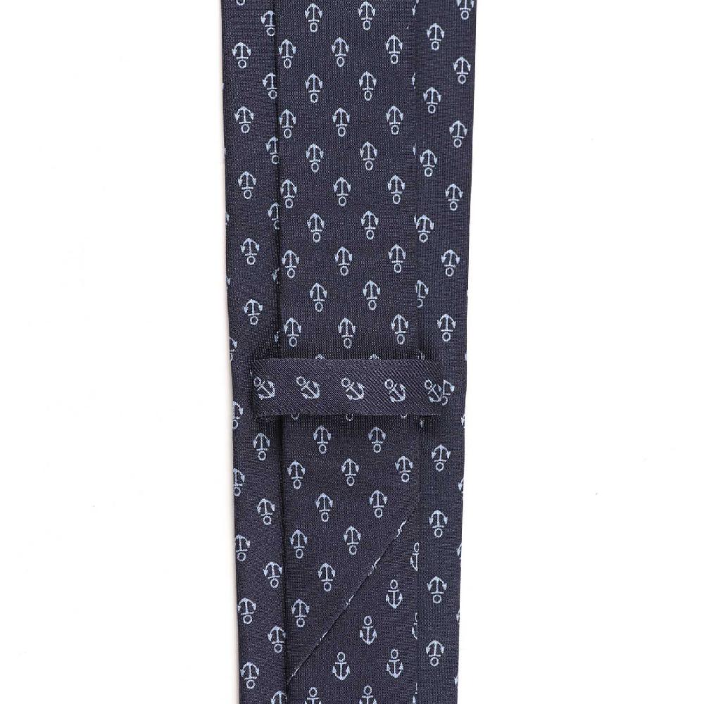 Rubinacci Cravatta In Twill Di Seta Con Stampa Ancora Azzurra