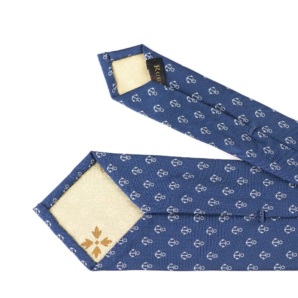 Rubinacci Cravatta In Twill Di Seta Con Stampa Ancora Celeste
