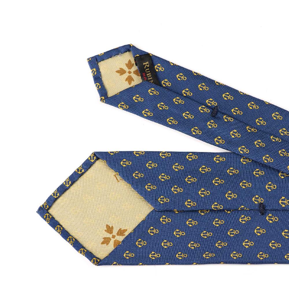 Rubinacci Cravatta In Twill Di Seta Con Stampa Ancora Gialla