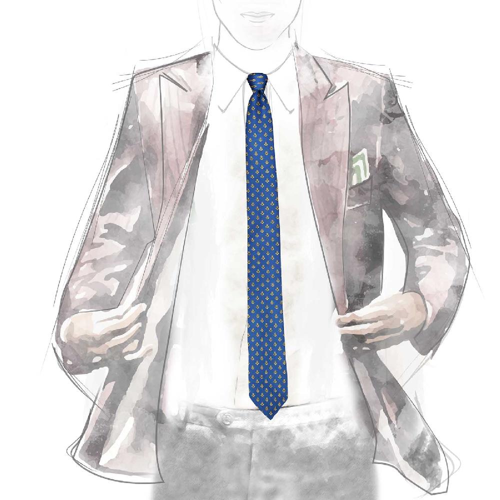 Rubinacci Cravatta In Twill Di Seta Con Stampa Ancora Gialla