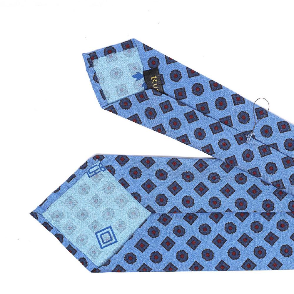 Rubinacci Cravatta In Twill Di Seta Con Stampa Floreale Azzurra