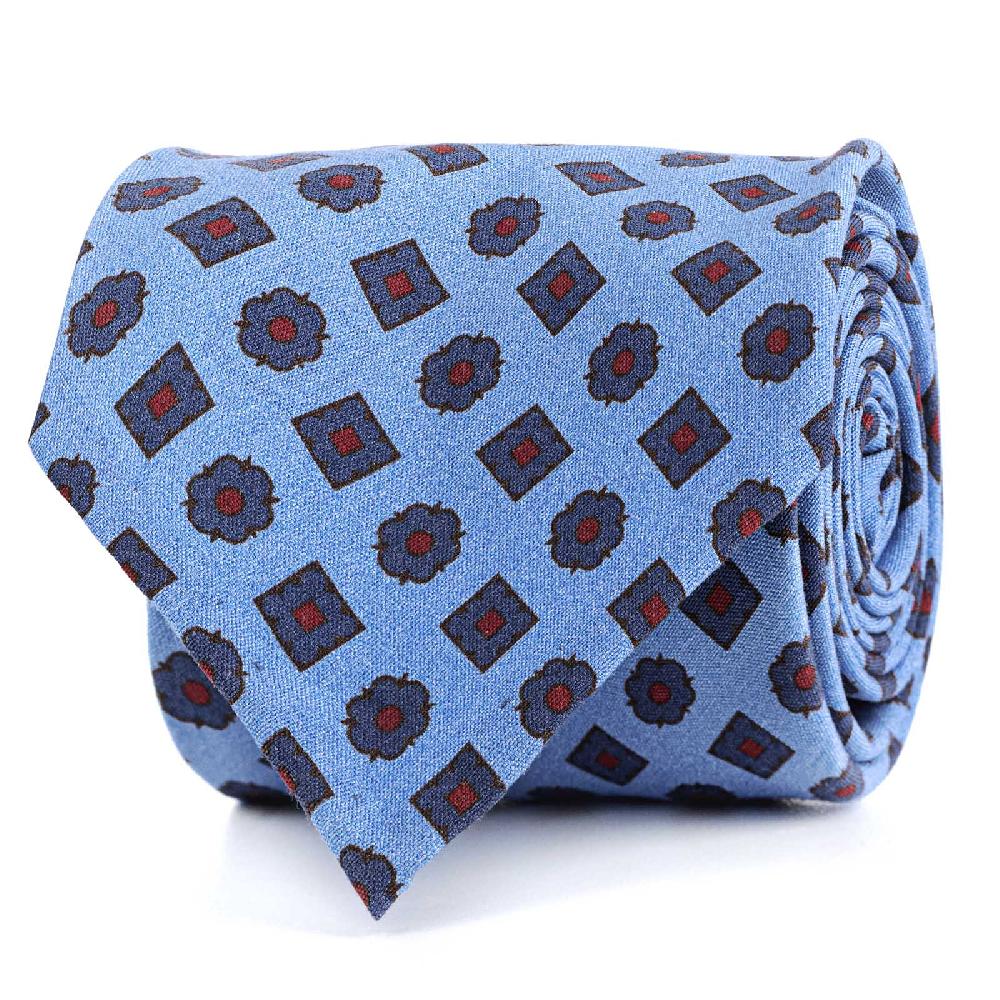 Rubinacci Cravatta in twill di seta con stampa floreale azzurra