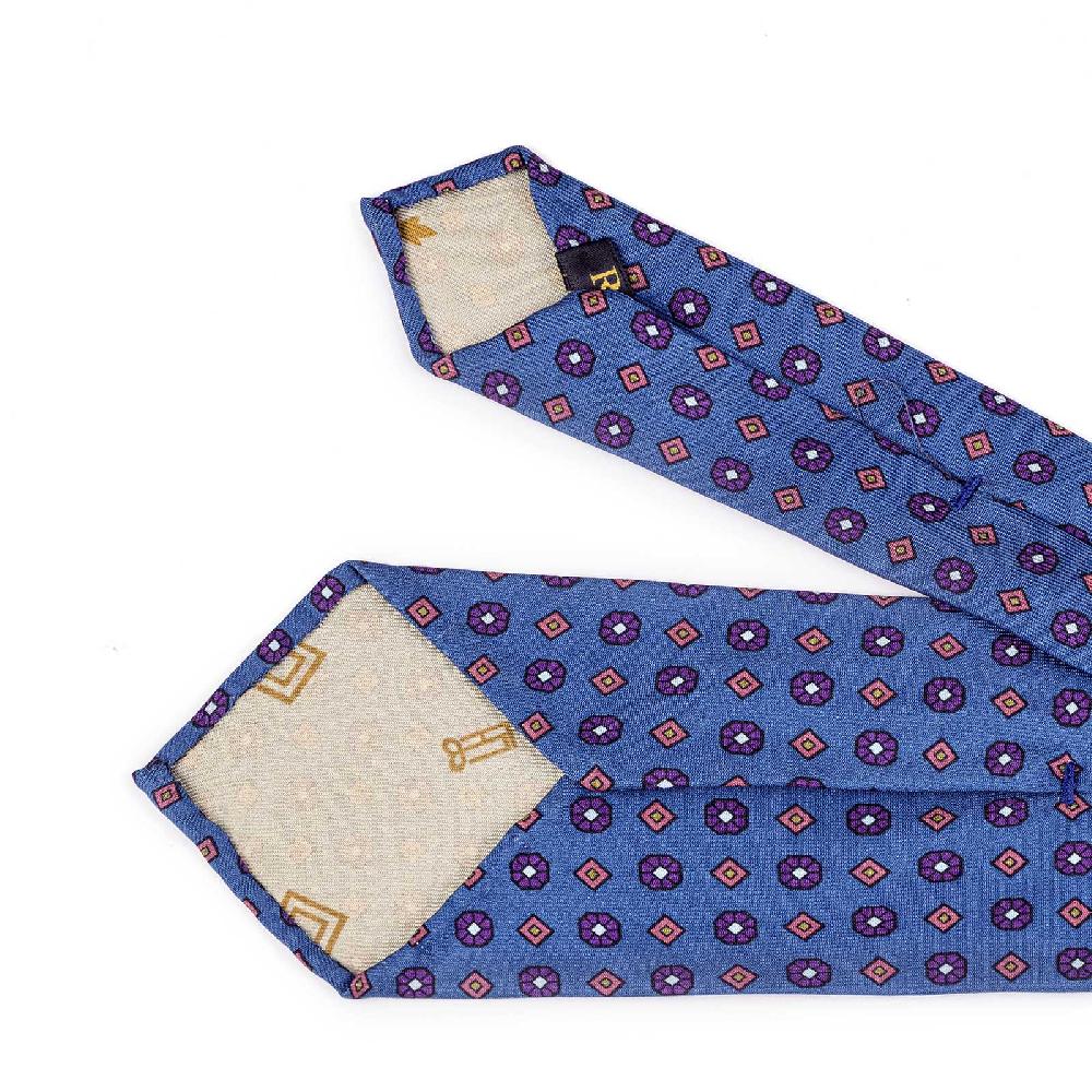 Rubinacci Cravatta In Twill Di Seta Con Stampa Floreale Blu